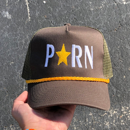 Porn Star brown/green mesh golden rope snapback custom embroidered hat â€“  Old School Hats