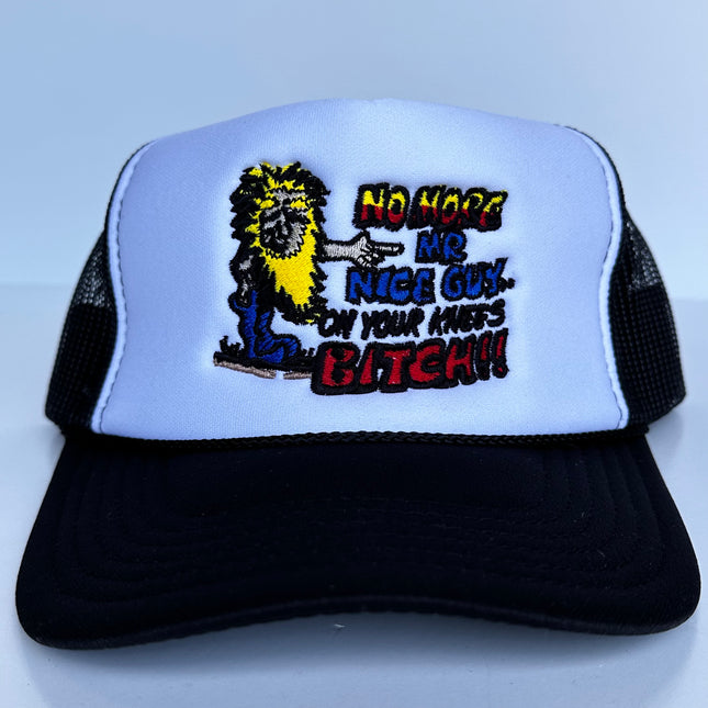 NO MORE MR NICE GUY ON YOUR KNEES Blue SnapBack Funny Cap Hat