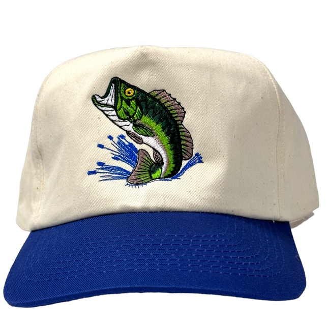 Bass Fishing Classic Hat Broken Bill Beige Green Hook Loop Baseball Cap