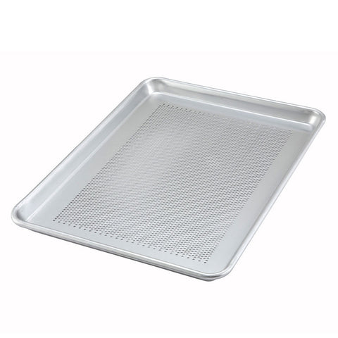 Baker's Mark Heavy-Duty Full Size 16 Gauge Glazed 18 x 26 Wire Rim  Aluminum Fully Perforated Sheet / Bun Pan