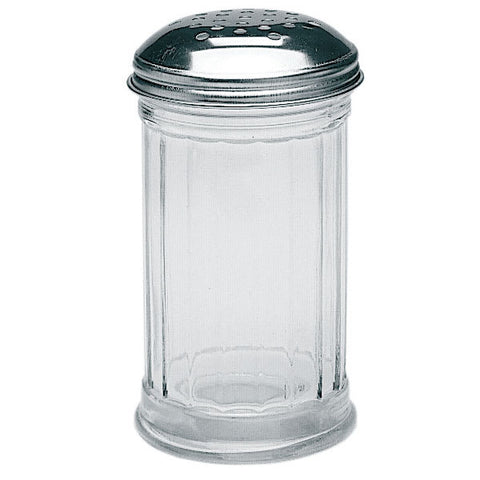 Choice 6 oz. Glass Cheese Shaker with Perforated Chrome-Plated Lid