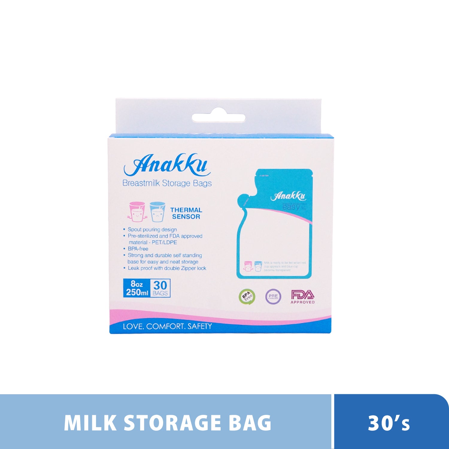 Nanobebe Breast Milk Storage Bags, Blue/Clear - 50 count