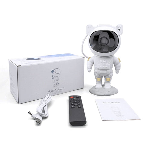 Incluso no pacote: luminária astronauta com projetor da galáxia, controle remoto e cabo USB