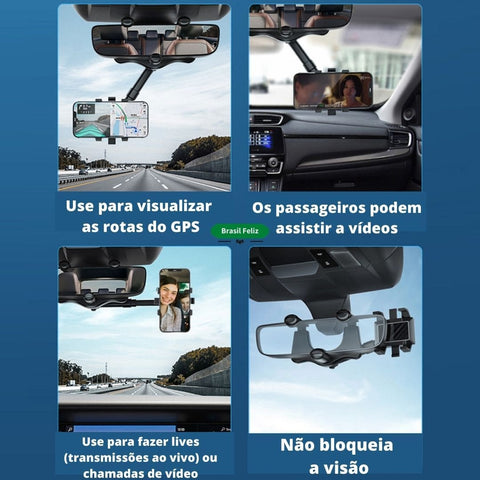 suporte para celular retrovisor que não bloqueia a visão e evita acidentes