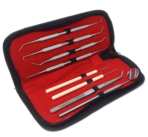 Dentist Tools Kit - Stainless Steel Dental Pick, Scaler, Plaque Remover, Mouth Mirror, Tweezers - 5 Pcs Dental Hygiene Set in A Case