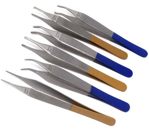 Hobby Craft Stainless Steel Tweezers with 1x2 Rat Tooth 4.75 Angled Tips  Color Band