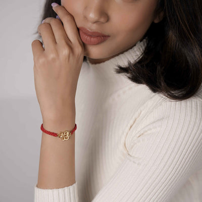 Pure Silver Om Swarovski Red Rope Bracelet – Matree by Neha Wahi