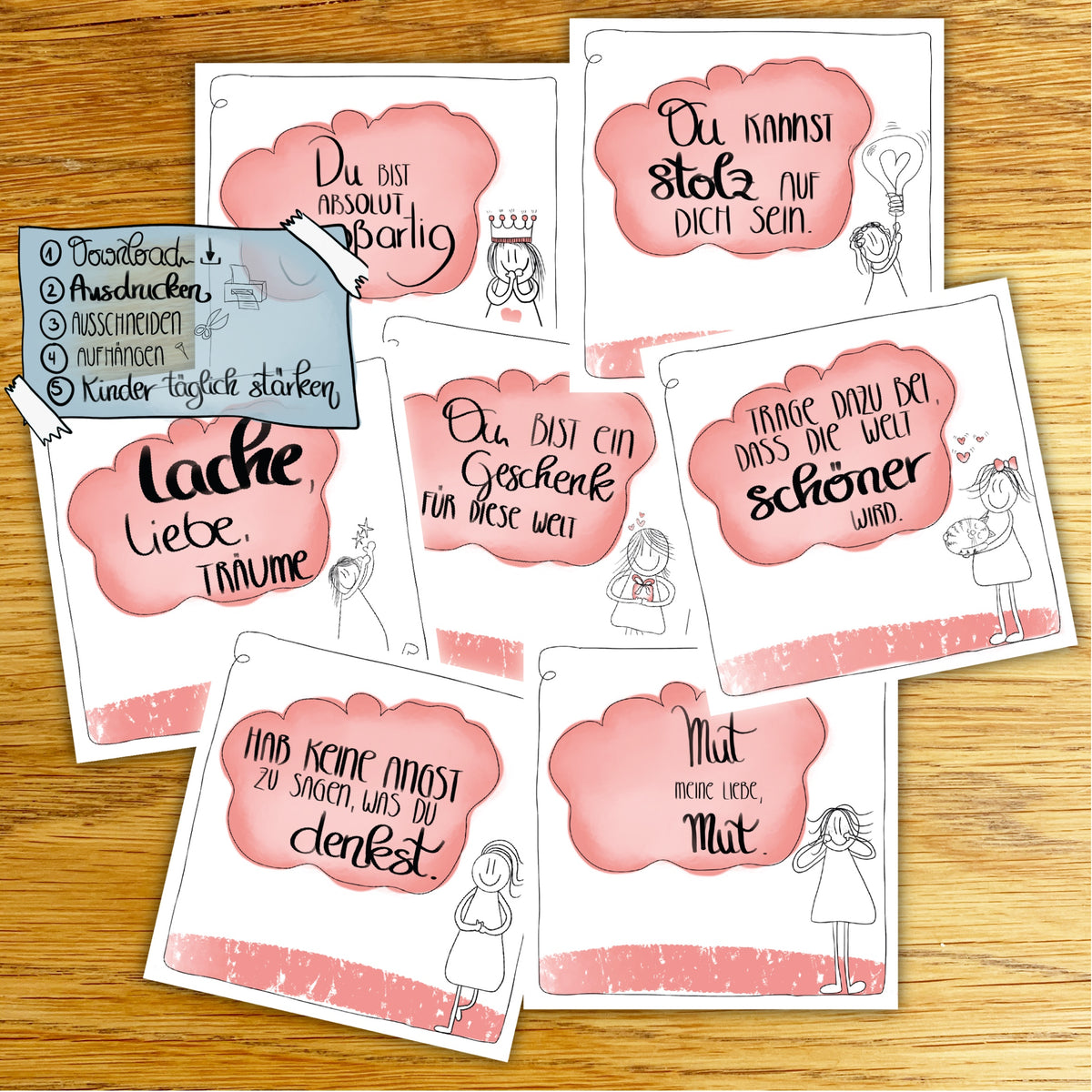 15 liebevolle Motivationskarten für Kinder als Download