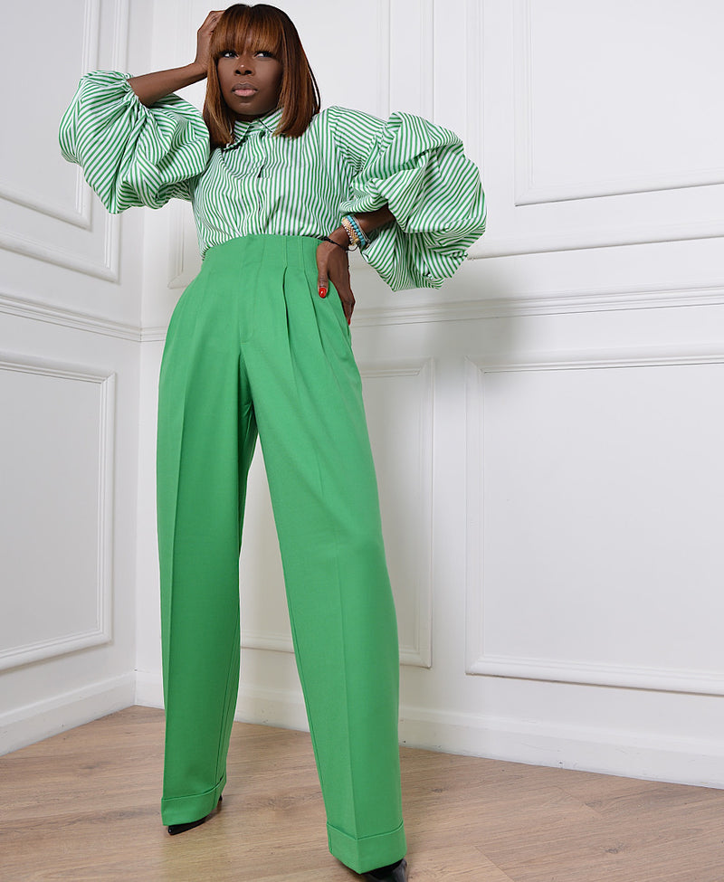 LEIGHTON HIGH WAISTED PANTS IN GREEN MTO