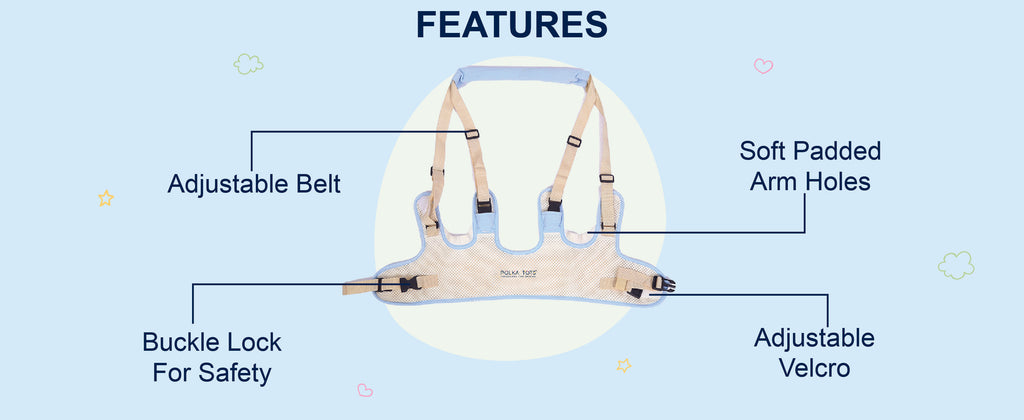 features of polka tots walking harness belt