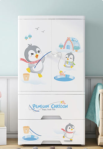 penguin printed plastic wardrobe for kids