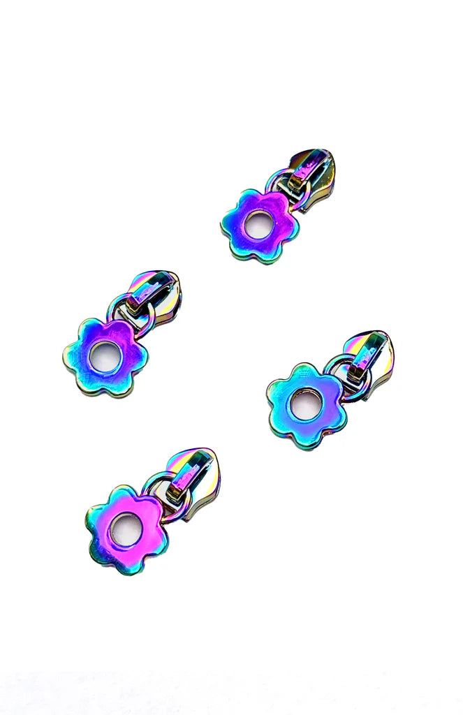 4 Iridescent Flower Zipper Pulls