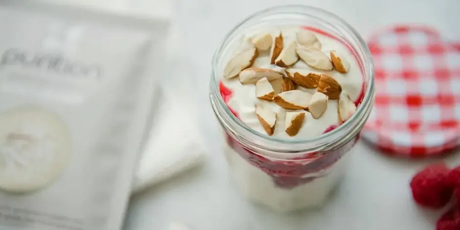 Overnight oats with protein powder and chopped almonds