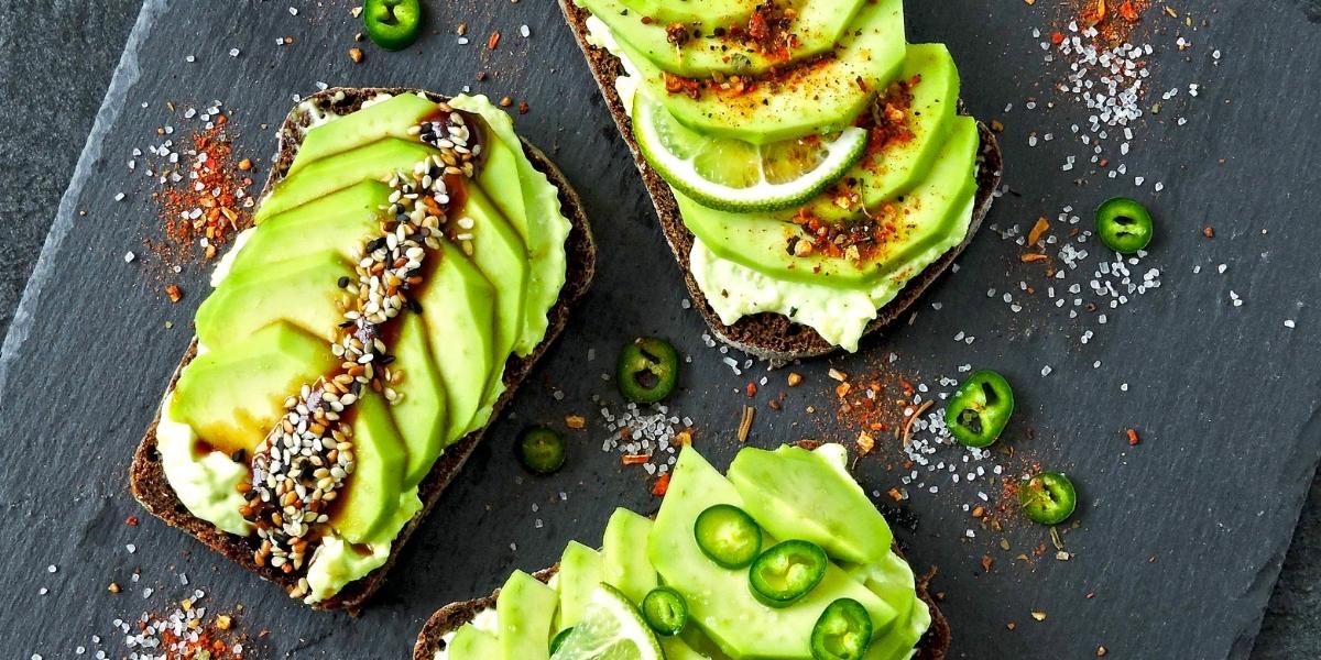 High protein, low-carb, vegan breakfast idea; Avocado on tofu toast.