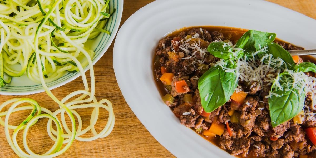 Low-carb courgetti Bolognese.