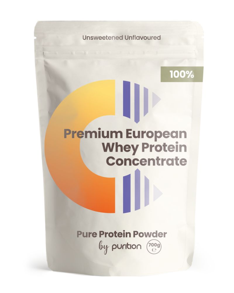 Bag graphic; Purition Premium European Whey Protein Concentrate..