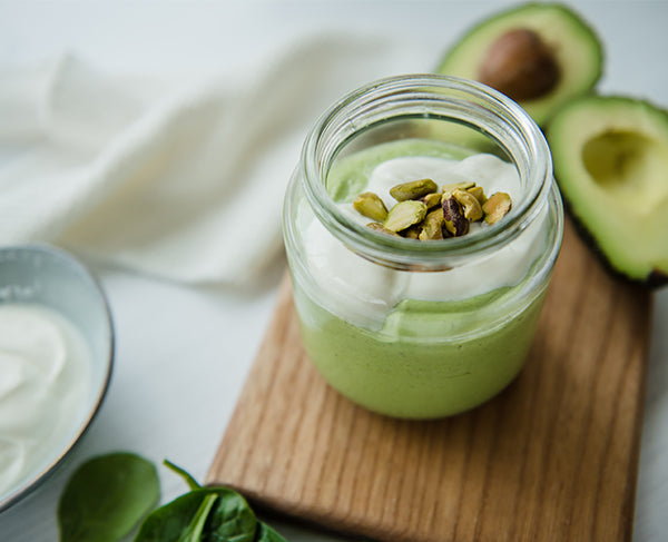 Purition Pistachio, Low-carb avocado and spinach smoothie.