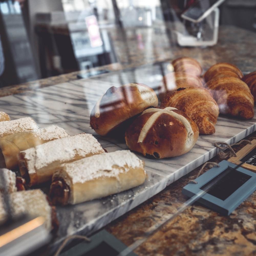 Selection of high-sugar pastries on display