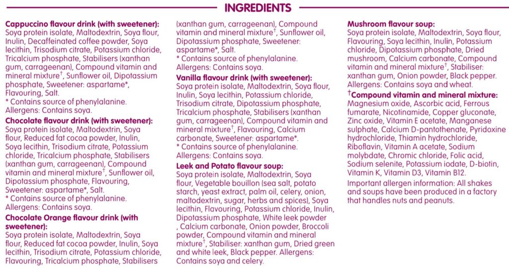 NHS meal replacement shake ingredients for diabetics