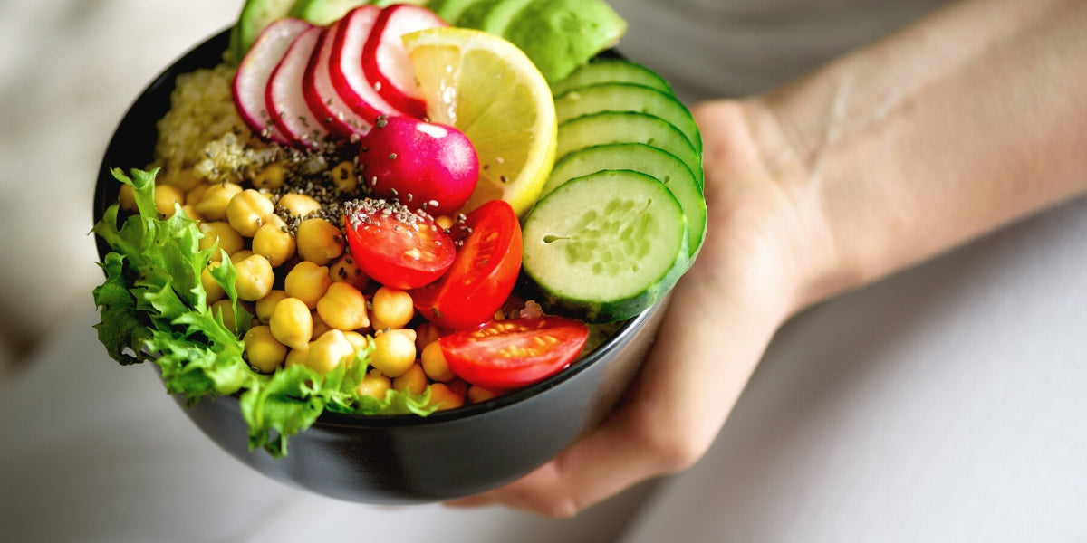 Bowl of vegan whole foods