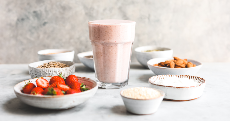 Purition Strawberry whole food meal shake that's high in protein.