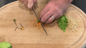 Chopping Veggies on Cutting Board Mise en Place