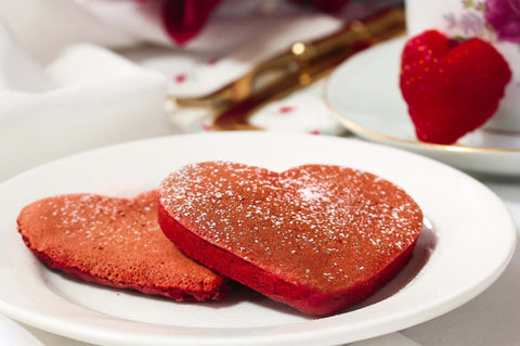 Heart-Shaped Red Velvet Pancakes Infused with Magical Butter