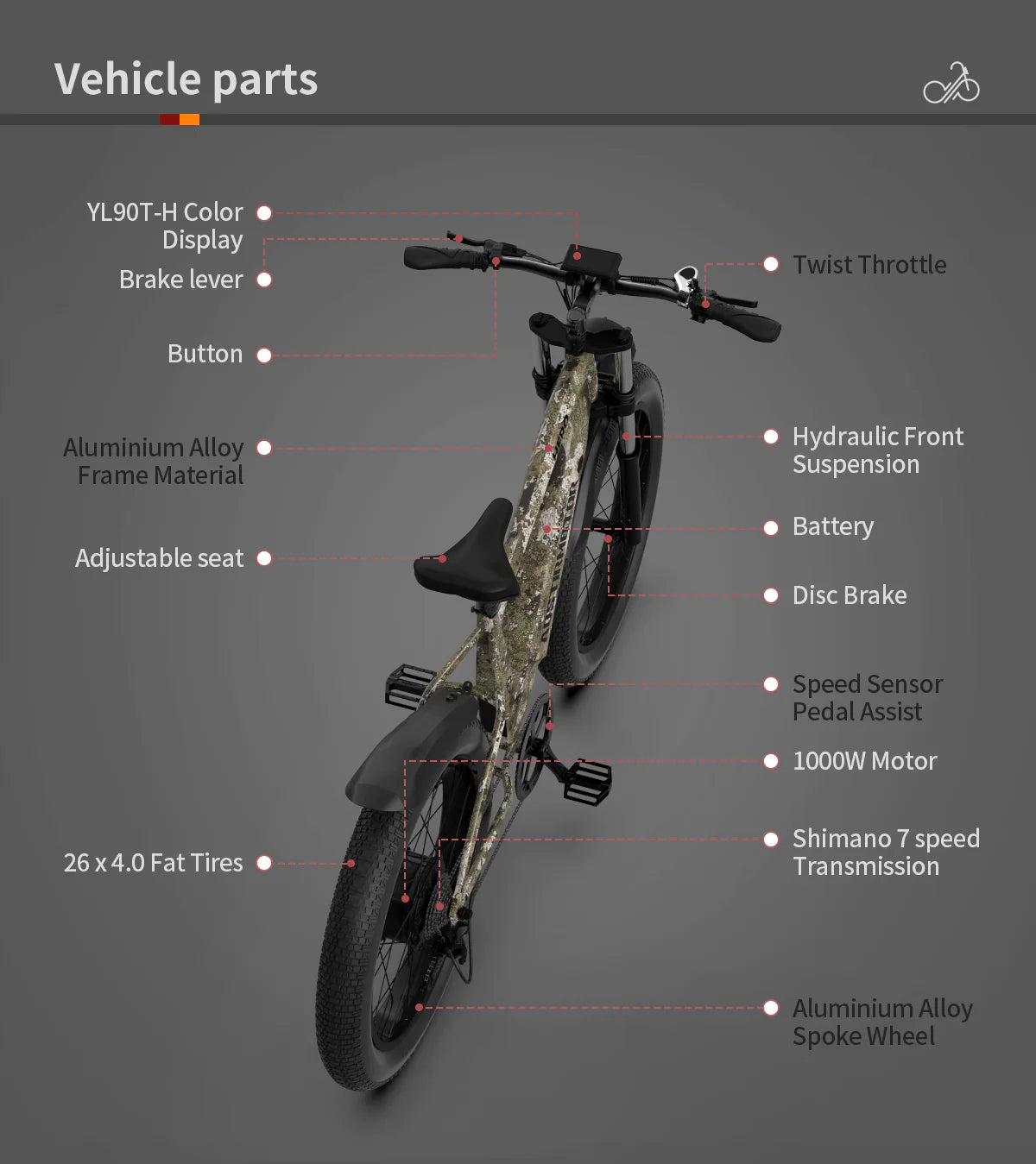 Aostirmotor Hero 1000W 52V Off-Road Fat Tire Electric Bike Features