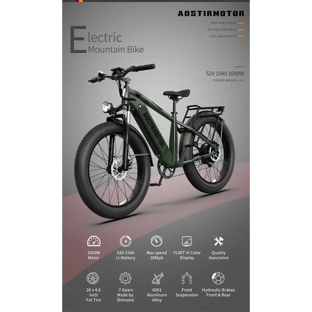 Aostirmotor King 1000W 52V Step Over All Terrain Fat Tire Mountain Electric Bike