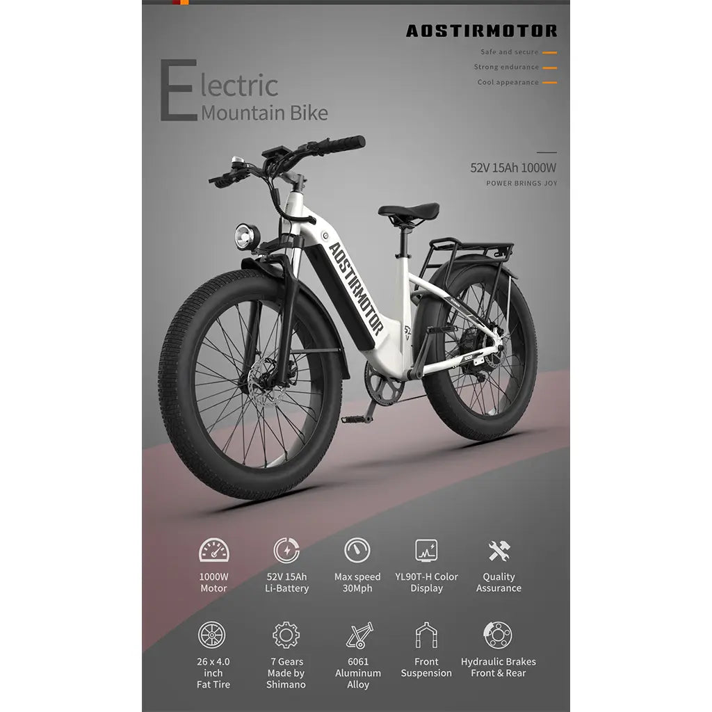 Aostirmotor Queen 1000W 52V Step Through All Terrain Fat Tire Mountain Electric Bike