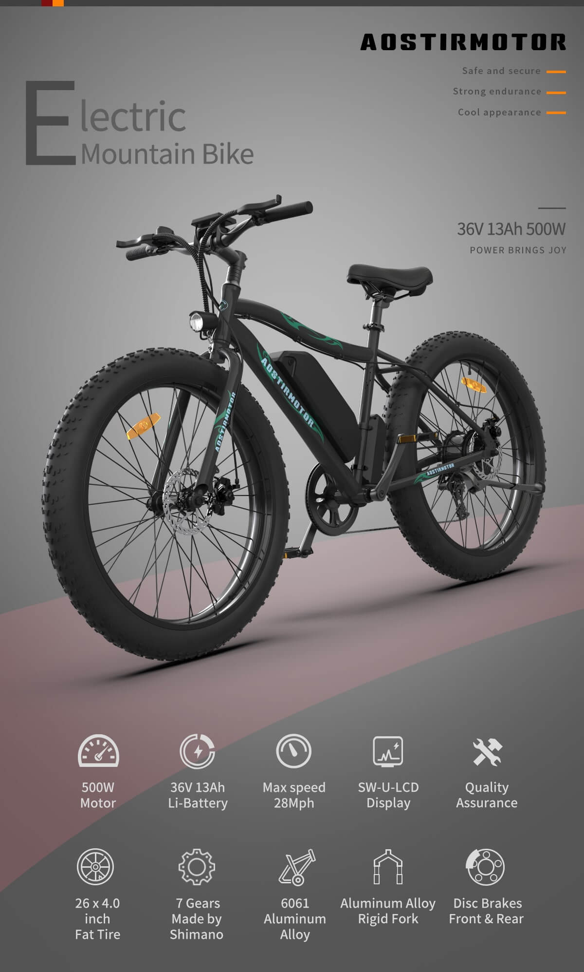 Aostirmotor S07-P 500W 36V Fat Tire Electric Mountain Bike