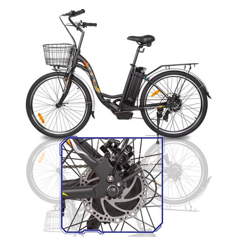 Ecotric Peacedove 36V 350W Step Through City Commuter Electric Bike-Black-Disk Brakes