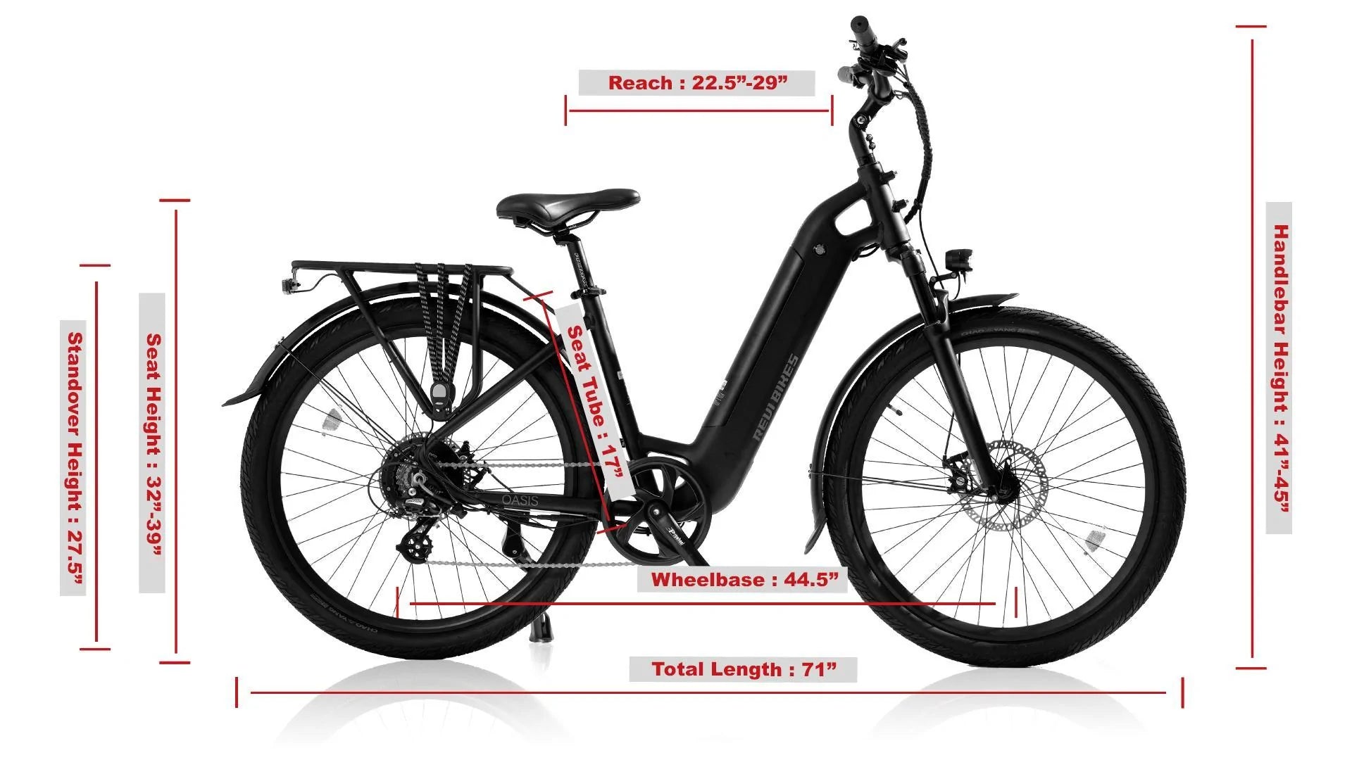 Revi Oasis Step-Through 500W 48V Commuter Electric Bike Measurements