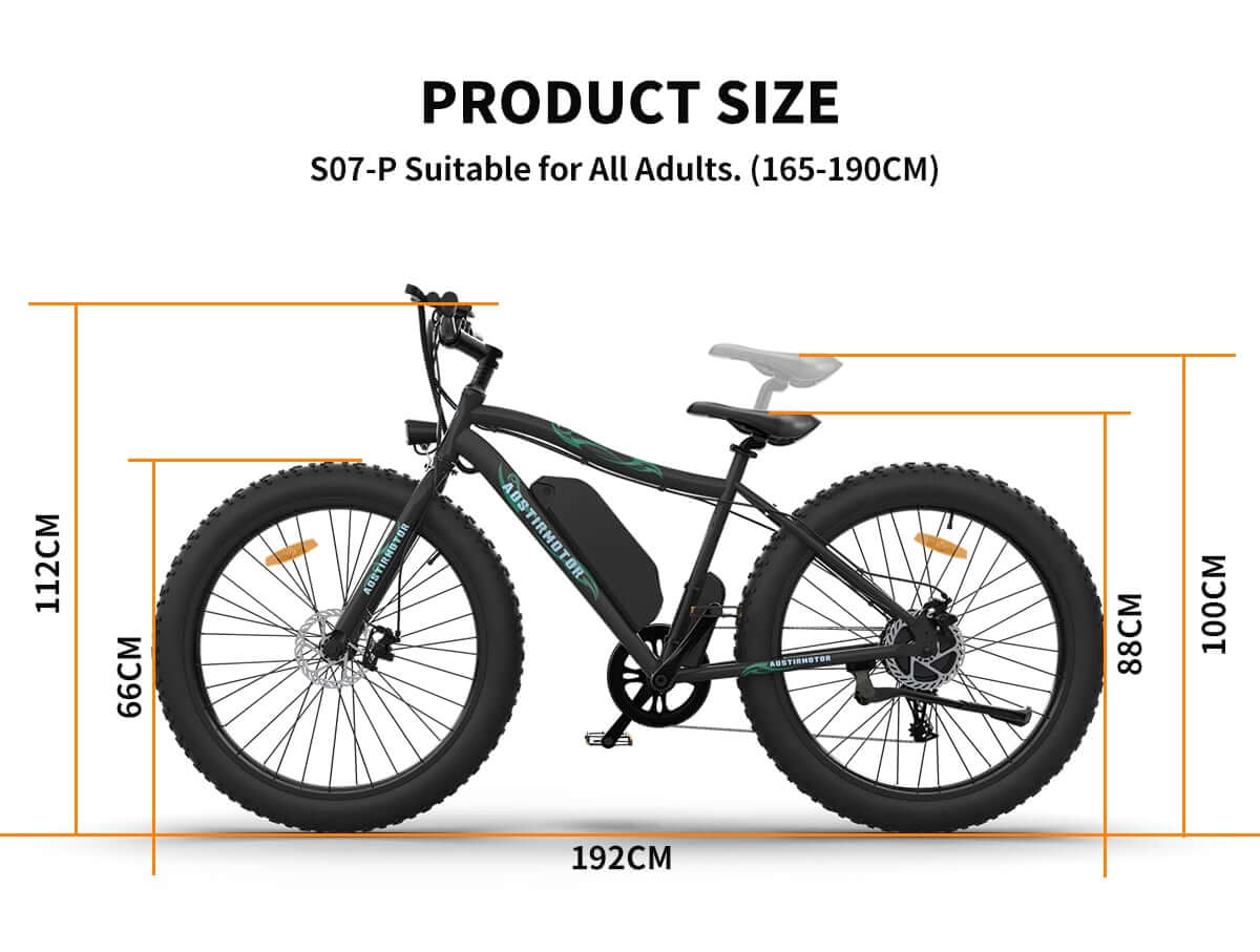 Aostirmotor S07-P 500W 36V Fat Tire Electric Mountain Bike Dimensions