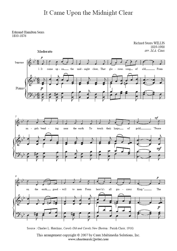 It Came Upon The Midnight Clear Soprano Voice Sheetmusic2print