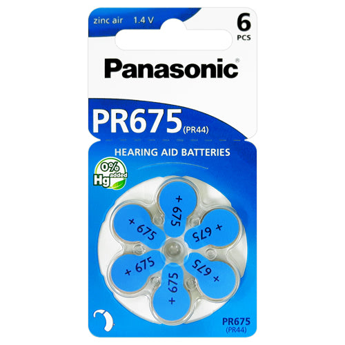 Panasonic Hearing Aid 675 Size (PR675) Hearing Aid Batteries - 6 Pack