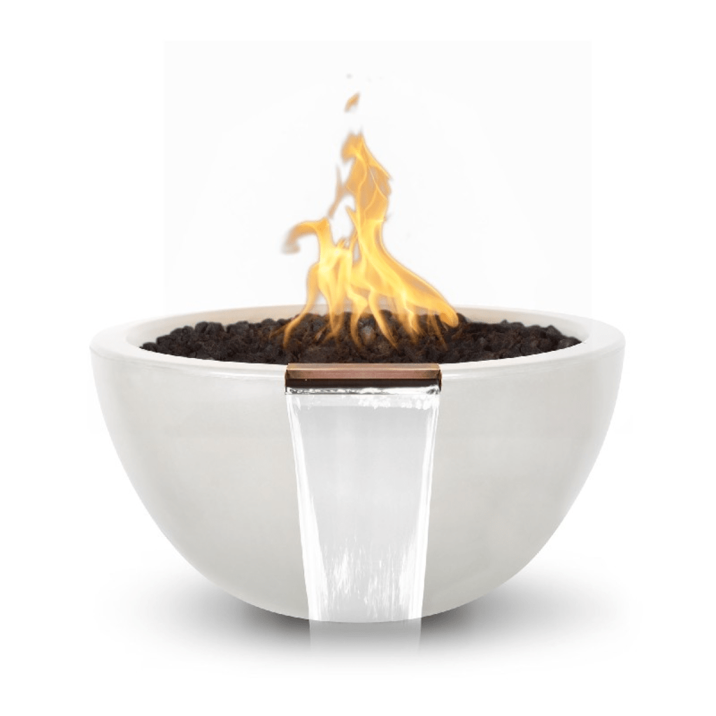 Fire and Water Bowl Match Lit / Natural Gas / Limestone The Outdoor Plus 30" Luna GFRC Concrete Round Fire & Water Bowl