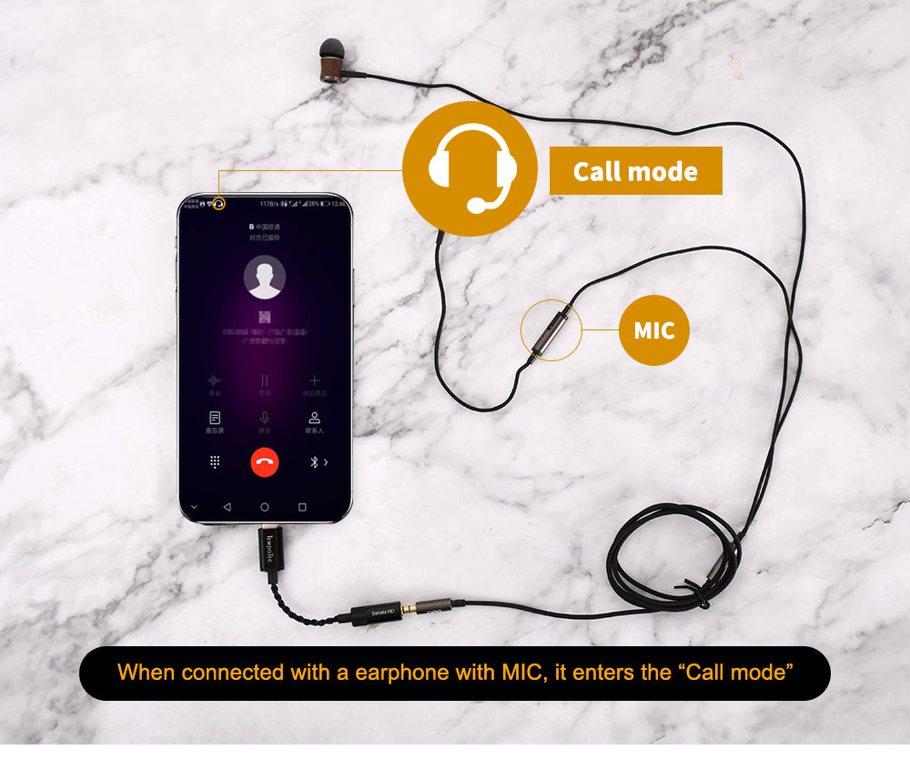 When connected with a earphone with MIC, it enters the “Call mode”