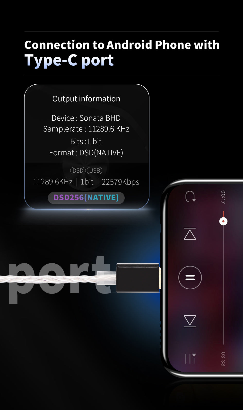 Connection to Android Phone with TYPE-C port. DSD256(NATIVE)