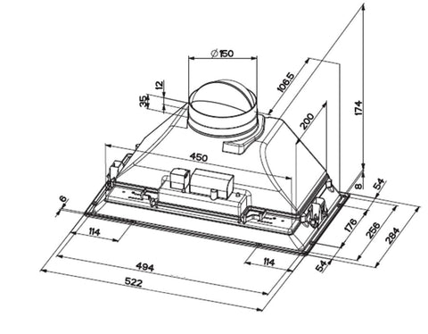 plano de medidas campana extractora para cocina spar franke modelo inca