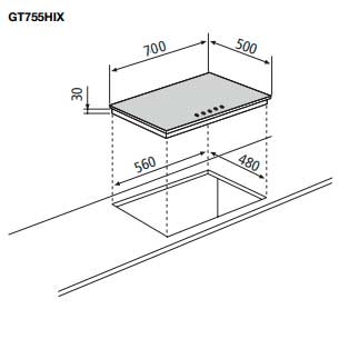 medidas del anafe glem gt755hix