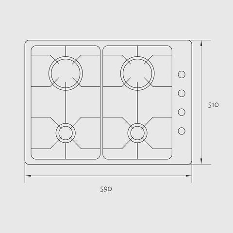 plano de medidas del anafe a gas de 4 hornallas tst modelo sulata 4