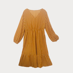 Plus size midi dress in yellow with pin stripe print