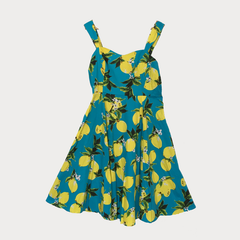 Lemon Print Sun Dress with Swing Skirt