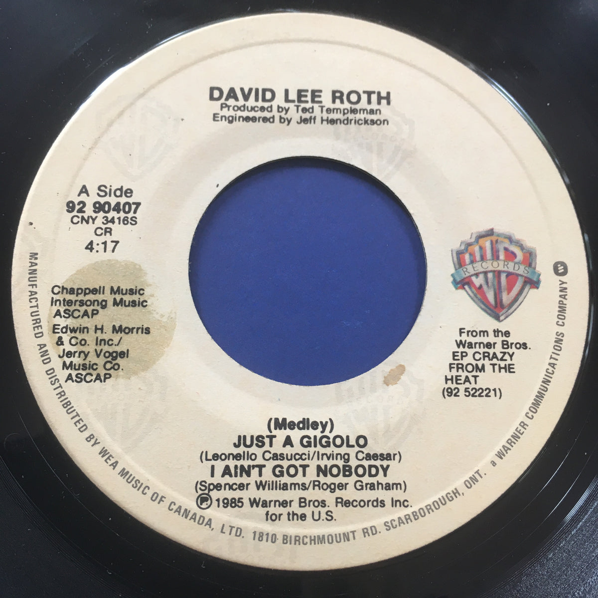 DAVID LEE ROTH - Just a gigolo (Original 1985) / 92 90407 / Canada - 4 –  Cali Calo Musique