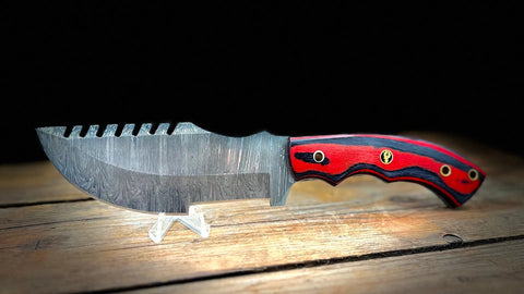 10" Red Densified Wood Damacus Tracker Knife