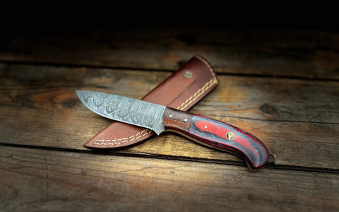 Fixed blade Damascus steel knife with sheath