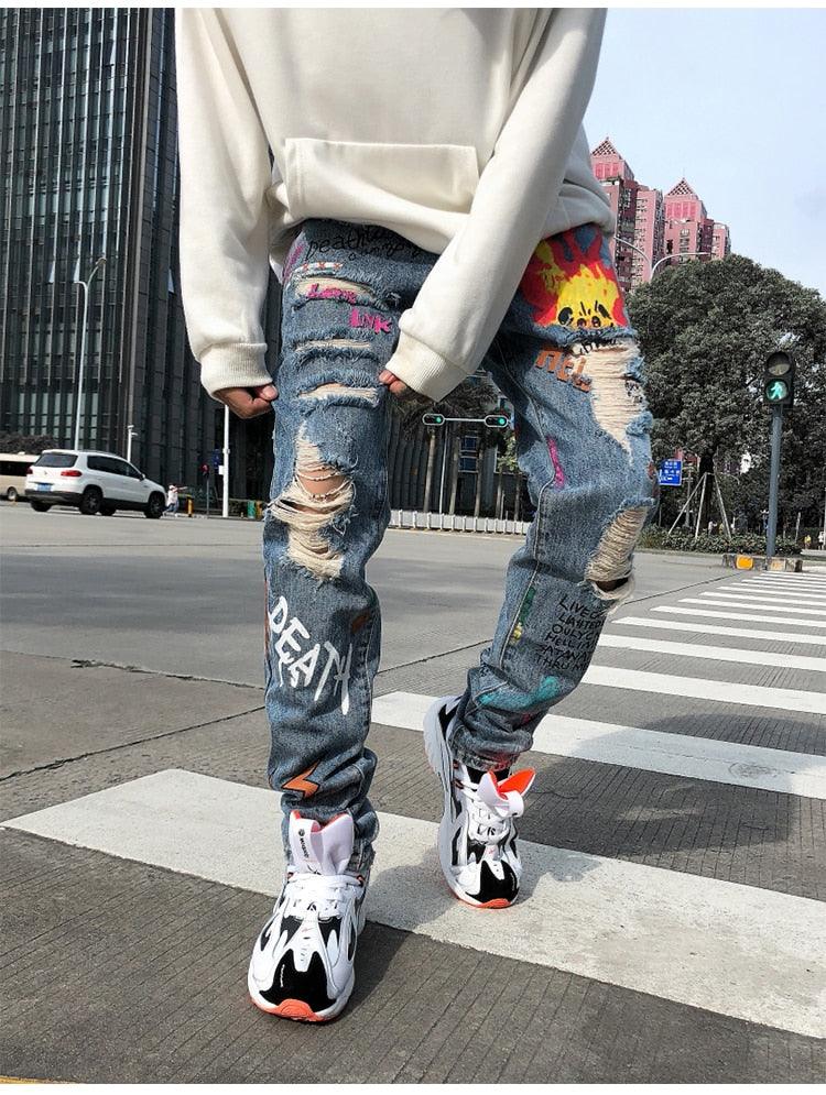 NOTHINGNESSWORLD Graffiti Damaged Jeans | hartwellspremium.com