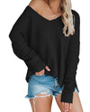 Imily Bela Women's Off Shoulder Knit Sweaters Oversized V Neck Long Sleeve Loose Lightweight Pullover Tops