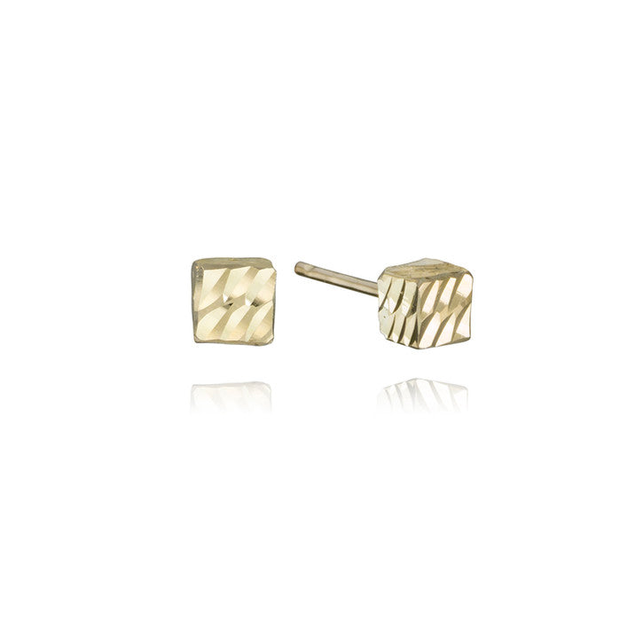 18K Yellow Gold Beveled Cube Stud Earrings